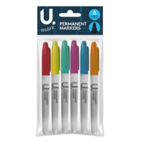 Permanent Markers Coloured 6pk